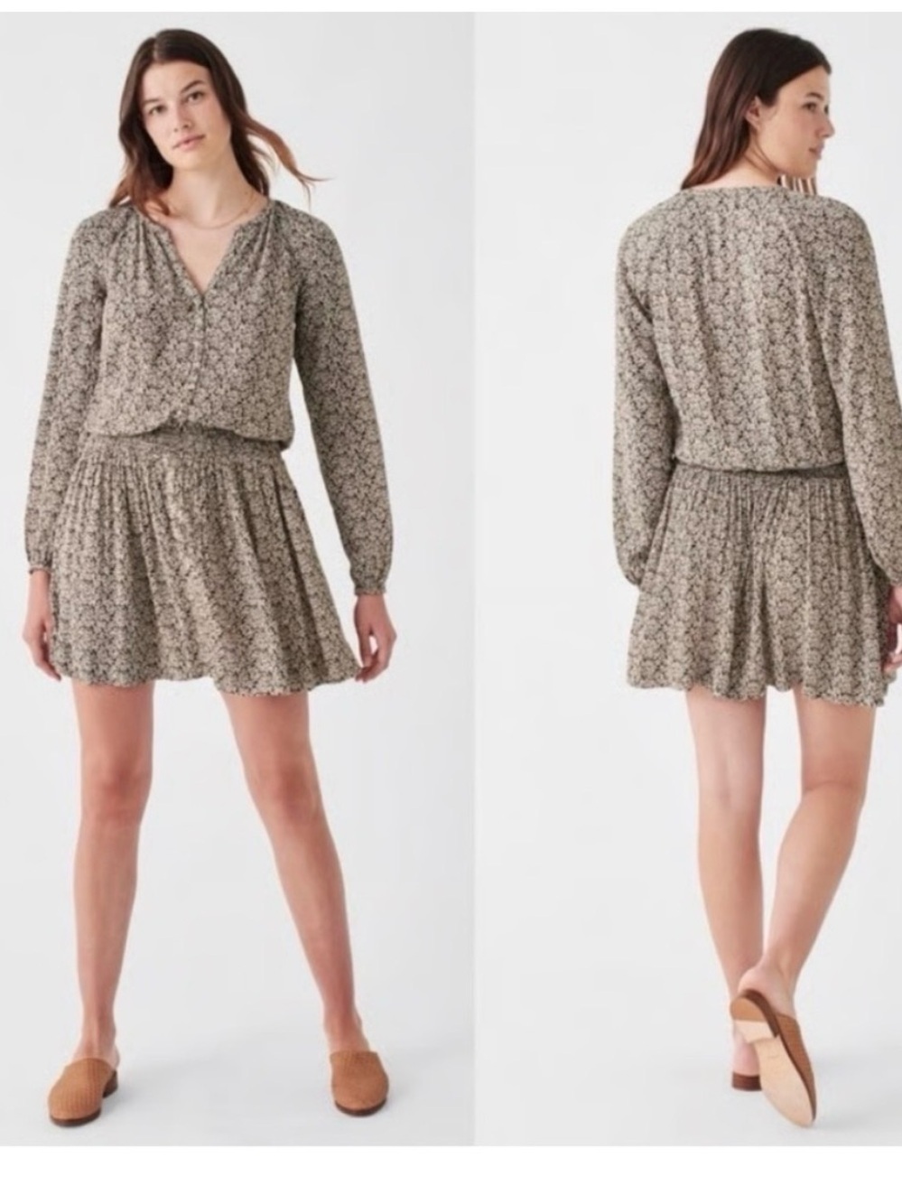 Faherty Montara Leaf Batik
Floral Print Brown Mini Dress
L Boho Festival
